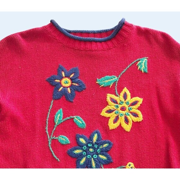 Vintage ESPRIT Mini Kids Youth 90s Floral Knit Sweater Sz LG - Picture 3 of 7